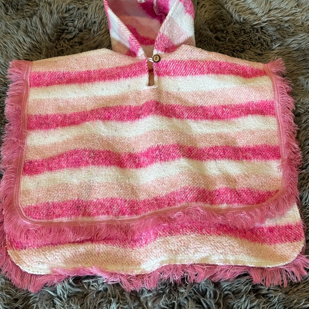 Pink and White Striped Poncho